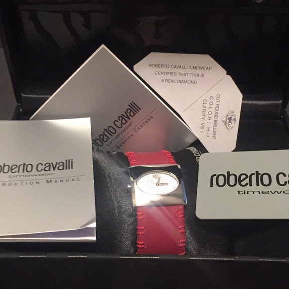 NWOT Real Diamond Roberto Cavalli Red Leather W - Picture 5 of 8
